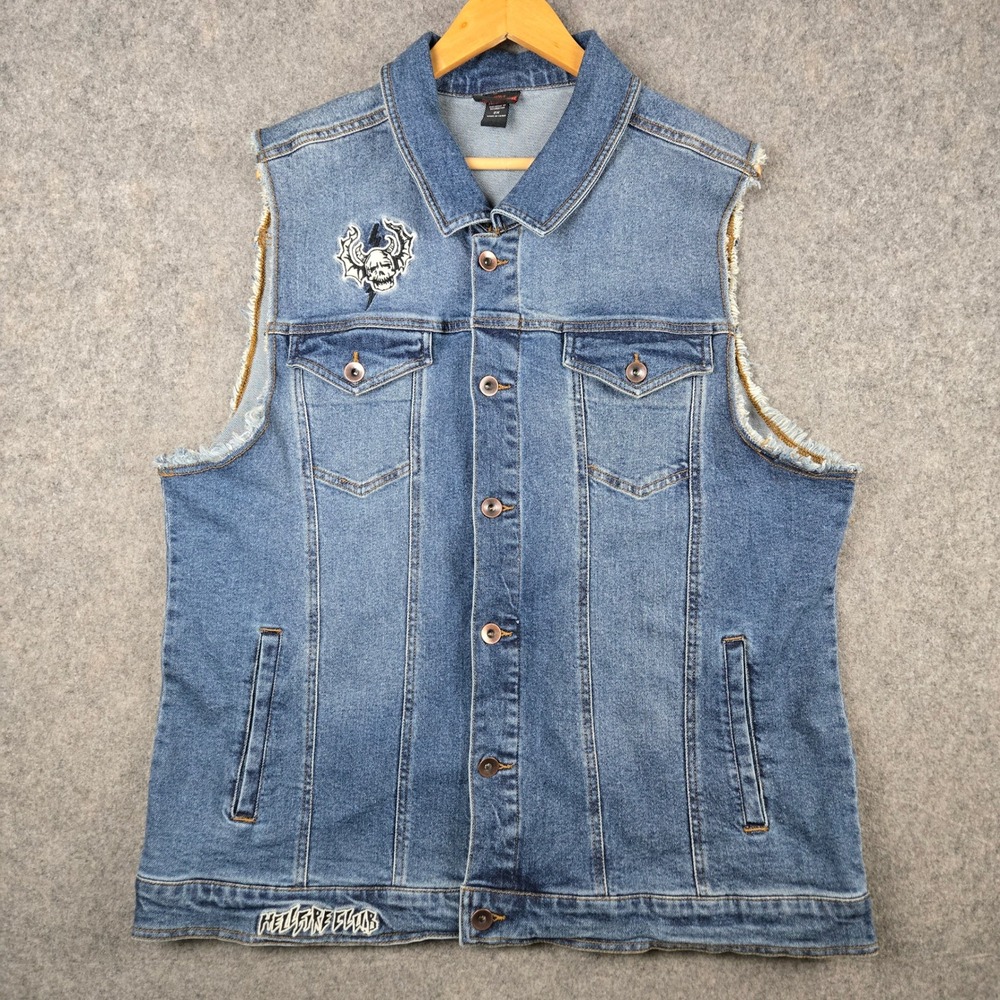 Stranger Things Eddie Denim Vest Adult 2X Blue Hellfire Club Demobat Slayer 80s